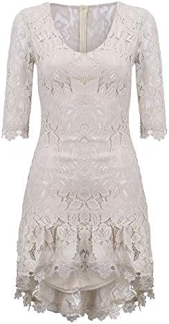 Mulheres Shakumy 3/4 Manga V Vestido Floral de Lace Floral