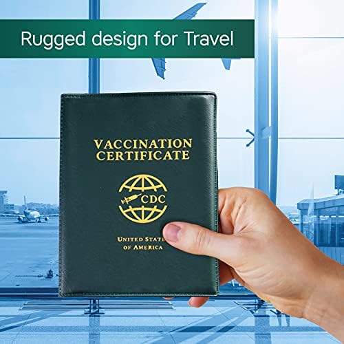 Porta de cartão de recorde de vacinação contra a carteira com protetor claro dentro, suporte de registro de couro sintético PU, impermeável