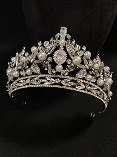 Coroa de folhas de pérola queen barrocas para mulheres de shrinestone casamento preto coroa tiara figuram acessórios para festas para brithday baile