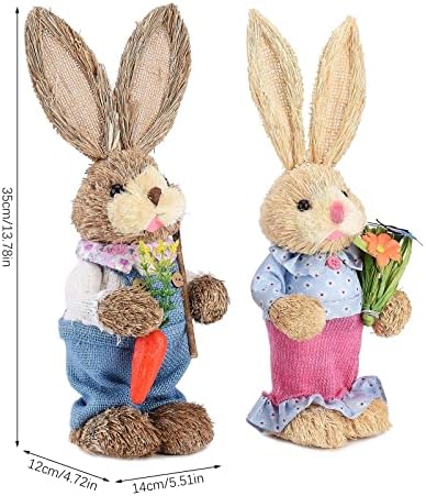 Epmann em pé de palha de palha tecida estátuas de coelho da Páscoa, conjunto de 2 Bunny de palha de pátio real estatueta