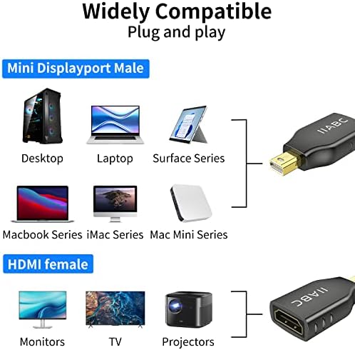IABC 4K Mini DisplayPort para adaptador HDMI, mini DP para HDMI Converter compatível para MacBook Air/Pro, Mac mini, IMAC, Surface,