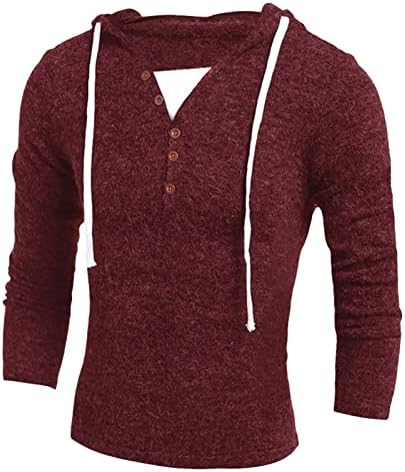 Maiyifu-GJ Manneca longa de Henley Pullover de capuz Henley Solução sólida malha de malha de malha de malha causal moletons de