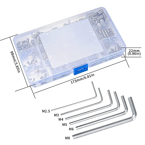 300 PCs HEX ALLEN ALIMENTO HABELA HEXF parafuso Kit de variedade de parafuso, M2.5/m3/m4/m5/m6/m8 parafusos de grub, parafusos internos