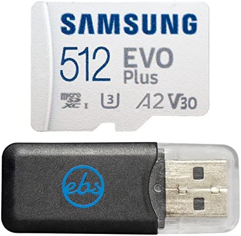 Samsung 512GB EVO PLUSD UHS-I MEMAIS SD MEMAIS SD funciona com o Samsung Galaxy A04S, Galaxy A04 Smart Phones U3 C10 4K A2 V30 Pacote com 1 tudo, menos Stromboli MicroSDXC Card Reader