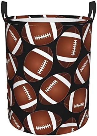 American Football Laundry Horty Cestas de roupas dobráveis ​​com alças cesto de roupas dobráveis ​​sujas cesta de lavanderia redonda para cesto de armazenamento para quarto brinquedo preto m