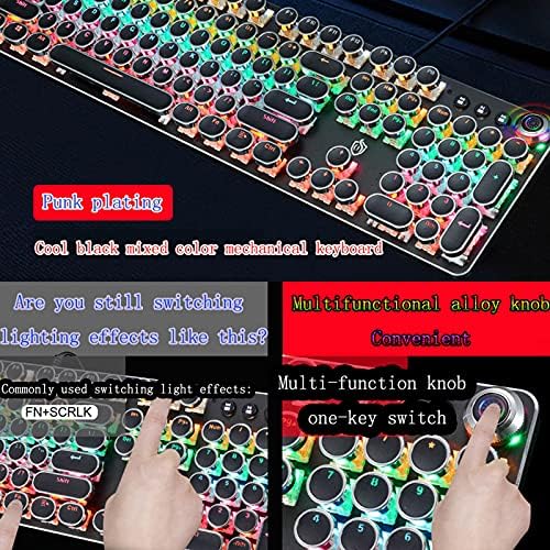 Teclado ljfli teclado punk teclado retro eletro-punk misto rgb plugue de eixo azul com fio intercambiável botão de eixo