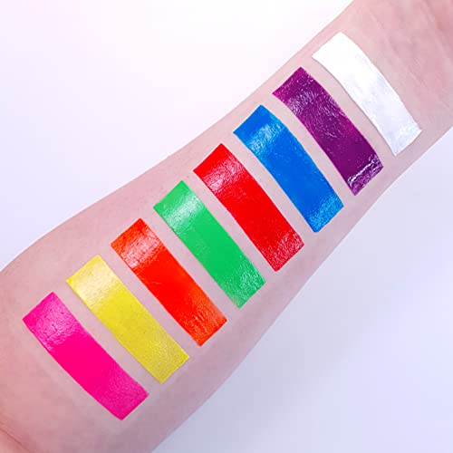 GLOW UV - Bole de tinta UV neon/face e giz de cera do corpo - conjunto de 8 cores. Produto genuíno e original de brilho UV - brilha intensamente sob luzes negras!