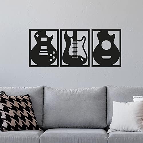 GM Grow 3 PCs Decoração de parede de guitarra de madeira, decoração de música de guitarra, presentes para amantes da música, decorações musicais para casa, decoração de guitarra preta