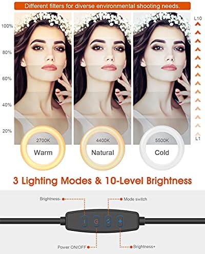 8 Luz do anel selfie, iluminação de videoconferência com suporte de tripé, 3 cores diminuídas e 10 níveis de brilho,