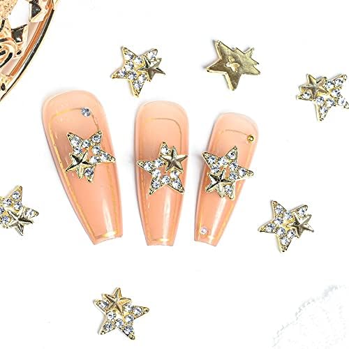 10pcs Star Hollow Star 3D UNIF Art Charms Gold/Silver Metal Star Glitter Glitter Rhinestones Manicure Decoration &*& -