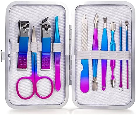 Wikuna 7-15 Peças Manicure Conjunto de unhas Clippers Pedicure Aço inoxidável Rainbow Cutter unhas Scissor Kit de unhas domésticas