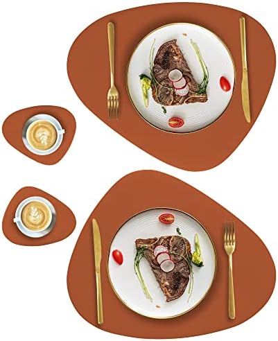 Placemats de couro falso e montanhas -russas, couro redondo para tapetes de mesa de jantar resistente a calor isolamento lavável tapetes de café tapetes de cozinha estilo nórdico estilo nórdico