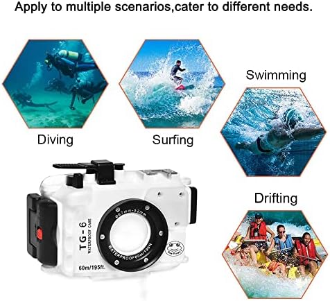 Caixa à prova d'água do SeaFrogue para o Olympus TG-6, o alojamento da câmera subaquática com montagem rápida de liberação pode efetivamente à prova d'água até 60m/195 pés, sensor de detecção de vazamento embutido