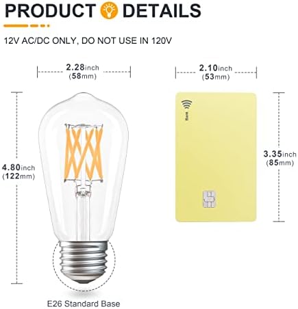 Tokcon 12V Baixa lâmpadas LED de tensão - lâmpadas macias de 2700k- 2w e26 a15 12 volts e 4W E26 ST19 12V Bulbos