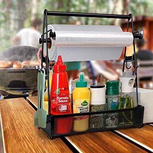 Lapacker Grill utensil Caddy, caddy de talheres de churrasco com suporte de torre de papel, talheres de utensílios de piquenique