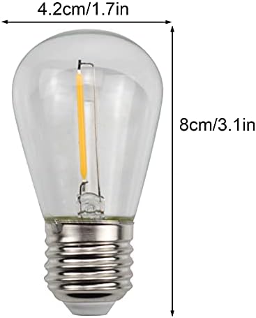 1W LED String Light E26 Branco quente 2700K S14 Lâmpada de vela de vela de lâmpada LED de lâmpada LED de lâmpada LED 10W Bulbo de vidro transparente equivalente para Inchandesc