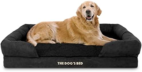 A cama ortopédica da cama do cachorro XL Black Faux PL 43.5x34, espuma de memória premium, alívio da dor: artrite, displasia do