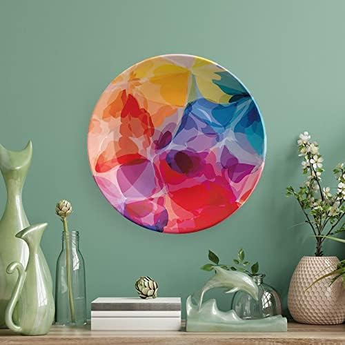 Placa decorativa xisunya de 8 polegadas, porcelana redonda floral, cores vibrantes abstrata placa de exibição de estampa