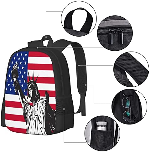 Estátua de Liberty American Flag Mackpacks Laptops de negócios Backpack Large Travel Bookbag Daypack College School Bag for Men Mulheres