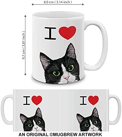 Mugbrew I Love Tuxedo Cat Ceramic Coffee Caneca Copa de Tea, 11 oz