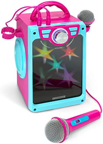 Croove Karaoke Machine for Kids | Karoke Set com 2 microfones | Conectividade Bluetooth/aux/USB | Máquina de Kareoke Pink para meninas