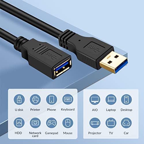 Jewmod USB 3.0 Cabo de extensão de 20 pés, cabo de extensão USB USB 3.0 Extender Cord Type A Male a Fêmea Líder de Transferência