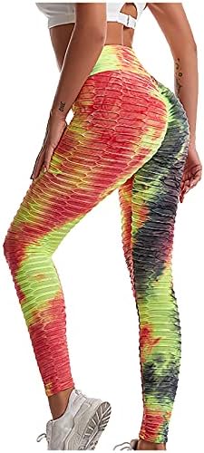 Calça de ioga feminina sinzelimin estampa tie-dye 3/4 legging alta cintura controle de barriga respirável lifting bubble workout