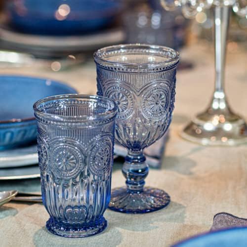 Tumblers de vidro azul yungala Conjunto de 6 copos Highball, lava -louças copos azuis seguros feitos de vidro azul, 6 copos