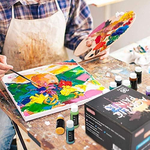 Pacote de pintura acrílico de arte de traslado, definido para 36 cores de tinta acrílica em garrafas + 36 painéis de tela de pintura