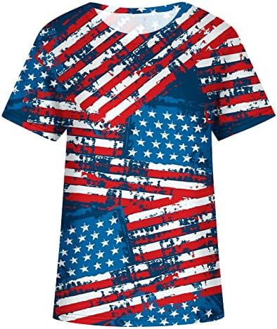 Camisetas de bandeira americana feminina Tom de Independência Camas de manga curta Camiseta de cola curta Camiseta 4 de julho