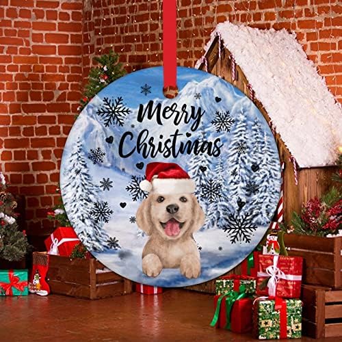 Cachor de Natal Ornamento Feliz Natal Papai Noel Hat Cão Cão de Natal Cerâmica Cerâmica Ornamento de neve Cão de Natal Cão de Natal Funny Holding Decor English Bulldog Ornamentos