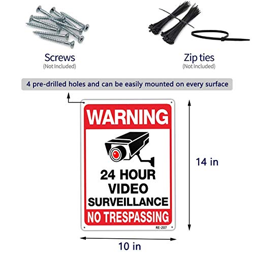 Aviso de câmeras de segurança em uso sinal de vigilância por vídeo de 24 horas 10x14 tinta UV de alumínio impressa, durável/à prova