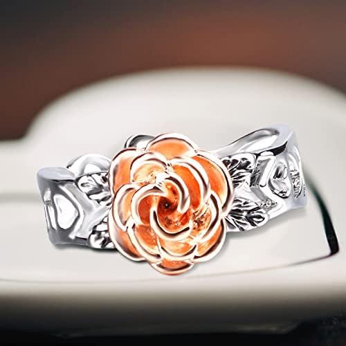 Anéis de casamento de Yistu para mulheres Hollow Out Rose Anel Antigo Anel de Flores Eletroplacadas Anel em Cinco Tamanhos