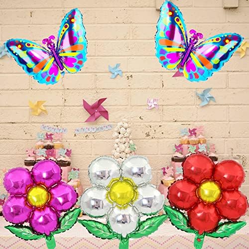Decorações de festas de aniversário para meninas de balões de flores de borboleta para meninas, balão de 40 polegadas de arco -íris