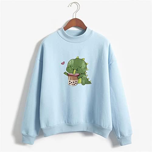 Moletom de dinossauro verde fofo do feminino Classic Crewneck Pullover de manga longa Tampes casuais do Dia dos Namorados