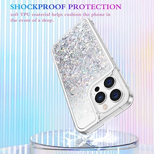 Maxdara para iPhone 14 Pro Max Glitter Case com protetor de tela para mulheres femininas Bling Flowing Liquid Quickss