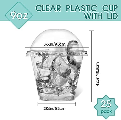 Huaiid 9 oz xícaras de plástico transparentes com tampas, xícaras de plástico transparentes descartáveis, copos de sobremesa de