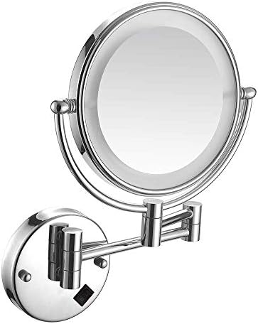 Espelho especial kmmk para maquiagem, espelhos de maquiagem de maquiagem de montagem de parede leve de 8 polegadas de 8 polegadas