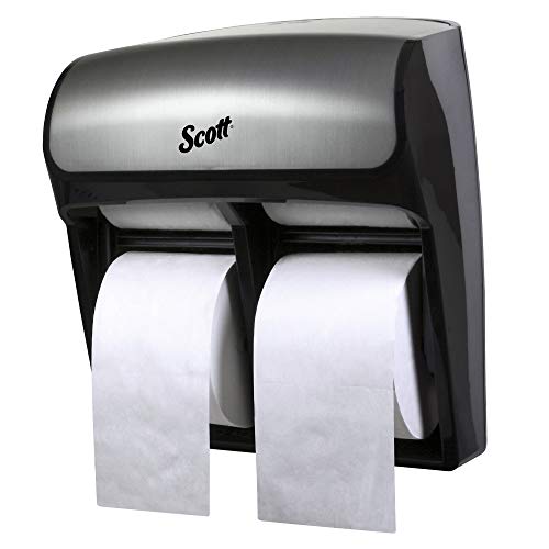 Scott Pro Mod de alta capacidade SRB Bath Tissue Dispenser, 12,75 ”x 6,3125” x 11,25 ”, para 4 rolos padrão de papel higiênico Scott & Cottonelle, aço inoxidável falso, 1 / caixa