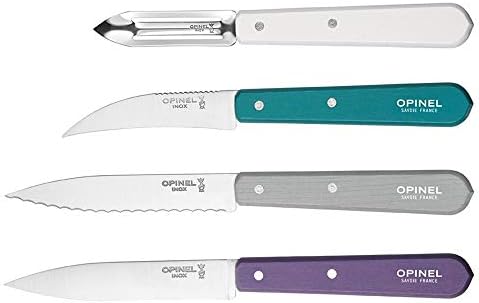 Opinel Les Essentials Small Kitchen Conjunto de faca de 4 peças - faca de paramento, faca serrilhada, descascador, faca de