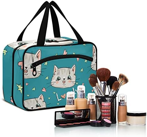 Vnurnrn fofo gatos adoráveis ​​bolsa de higiene pessoal para homens pendurados saco de maquiagem Bolsa de cosméticos portátil