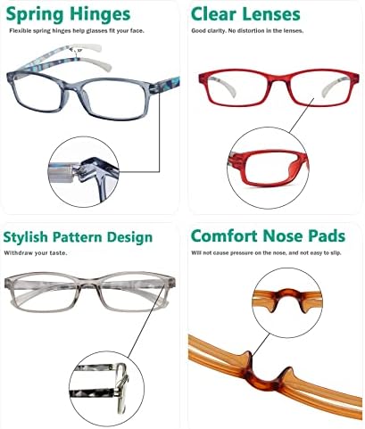 EyeKepper 5 Pack Reading Glasses for Women Leitura - Projeto de padrões elegante Leitores de senhoras