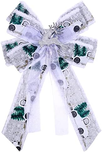 Kkbes Christmas Bolsa Brows Wrinalh Wreath Bow Christmas Tree Topper Decorativo Ornamento de Bowknot para suprimentos