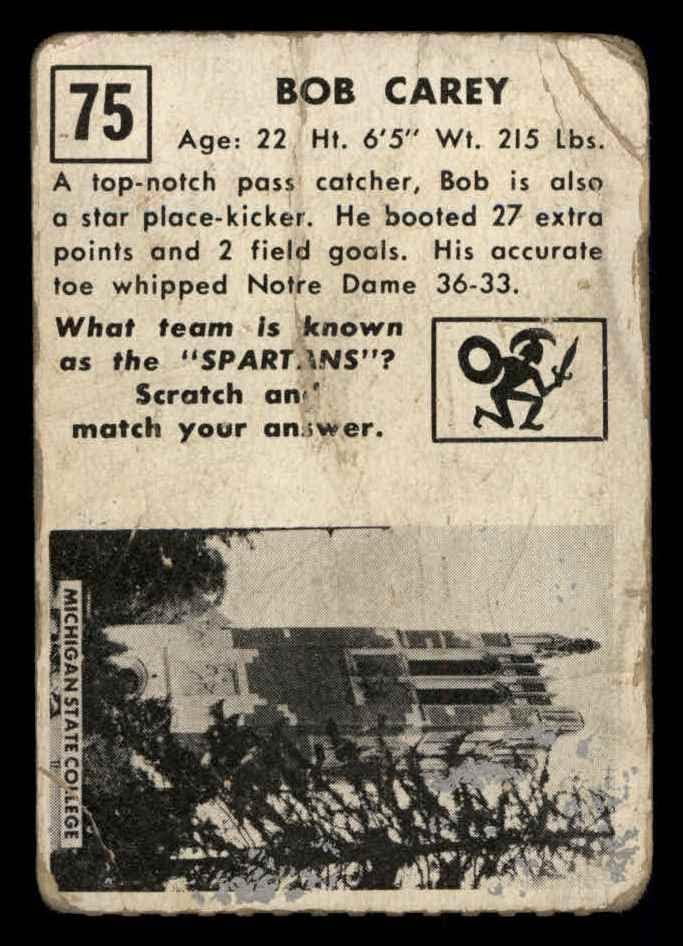 1951 Topps 75 Bob Carey Fair Michigan St St.