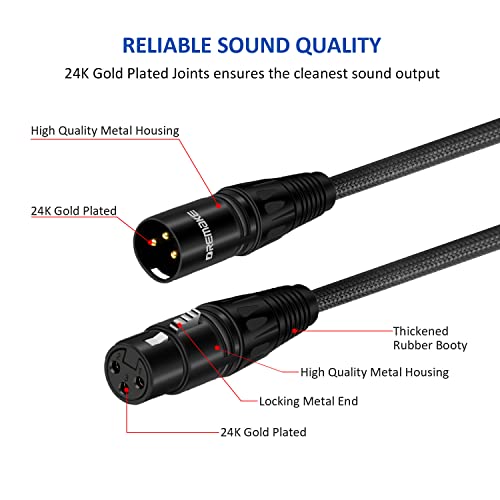 Dremake XLR Microphone Cable trançado 5 pacote - xlr macho para xlr Cabo de microfone de áudio profissional feminino - XLR a XLR Cabo de remendo de estágio balanceado para gravação Mixer de amplificador de equipamentos