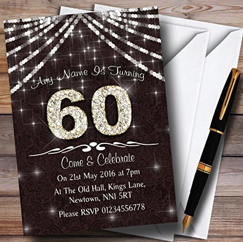 O card zoo 60th Brown & White Bling Sparkle Birthday Party convites personalizados