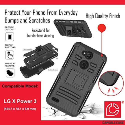 Caso Moriko Compatível com LG X Power 3 [Camada de armadura Proteção de queda de choque à prova de choque CLIP COMBO COMBO COMBO CASA BELA] Para LG XPower 3 -
