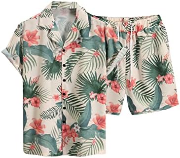 Cozyease masculina roupas de 2 peças de impressão gráfica de manga curta para baixo camisa e troca de verão da cintura de