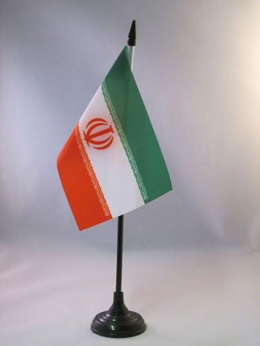 AZ Flag Iran Table Bandeira 4 '' x 6 '' - Iraniana - Bandeira da mesa persa 15 x 10 cm - Beck de plástico preto e base