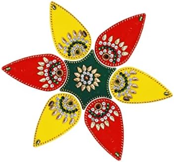 Artisenia Made Made Multicolor acrílico Diwali Rangoli Decorações de piso Decoração de mesa cravejada Stones lantejoulas tradicionais